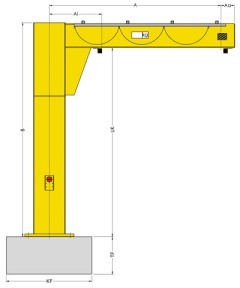 Поворотный кран с диапазоном вращения 360 °   Легкая конструкция из стали, жесткие профили, с небольшой собственной высотой